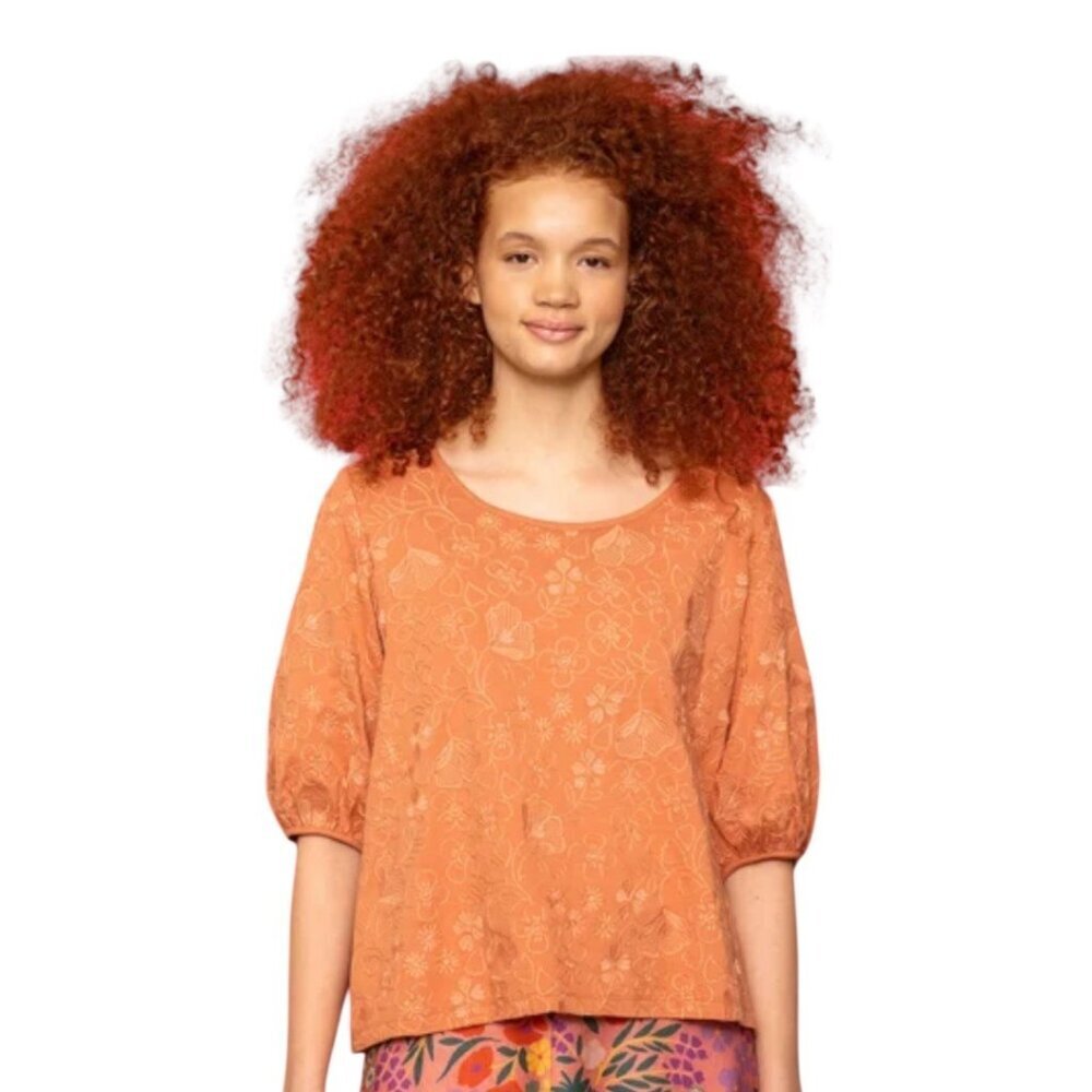 Gudrun Sjoden Eva Organic Cotton Top Peach Womens Size L Embroidered Lagenlook